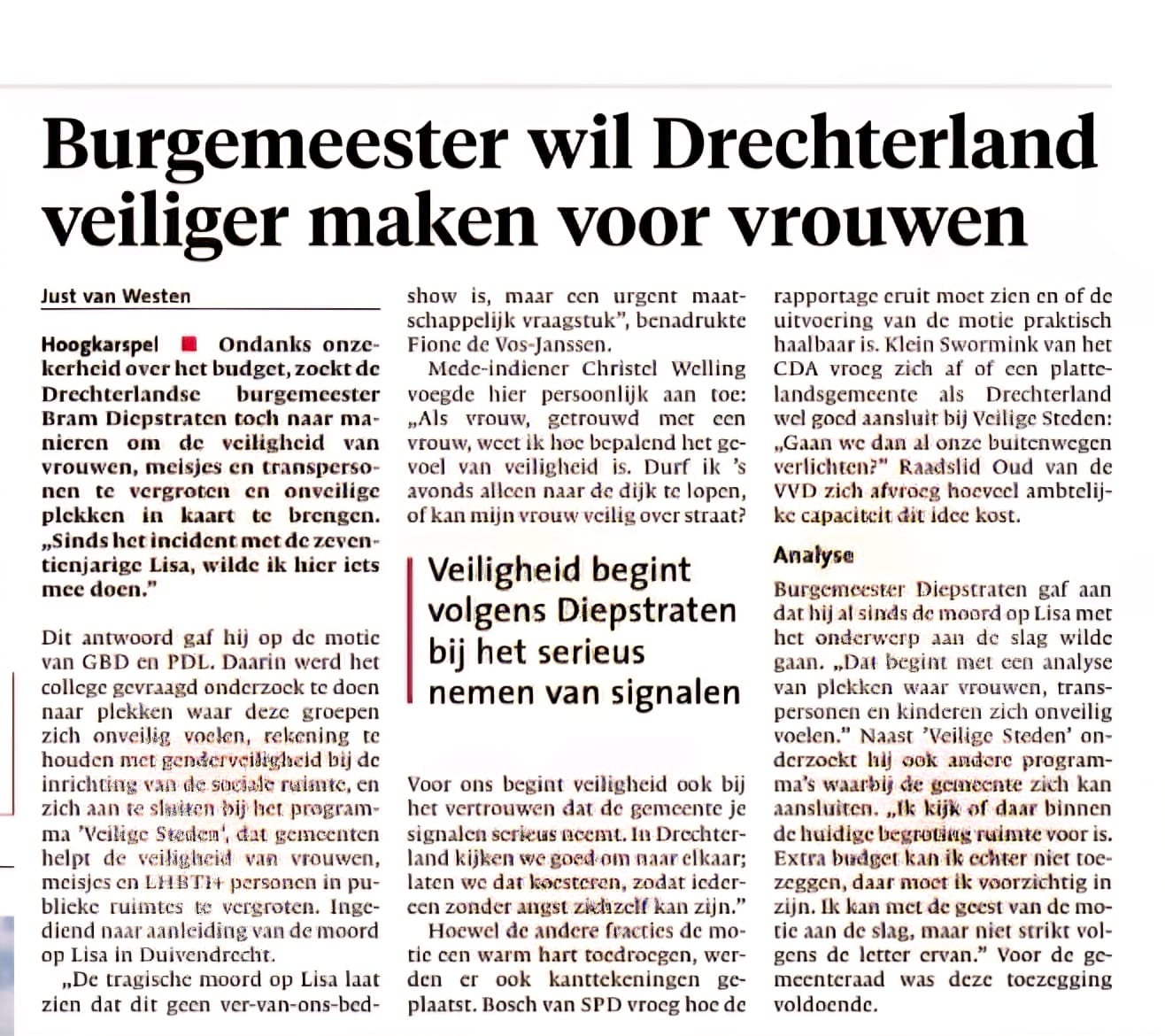 Burgemeester veilig vrouwen